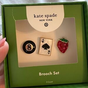 kate spade enamel brooch set — black, white, red, green, gold
